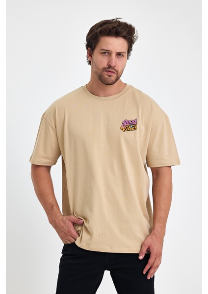 Good Vibes Baskılı Oversize Tişört