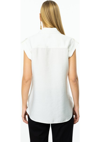 Omzu Apoletli Düğmeli Bluz Beyaz 03050 modelleri