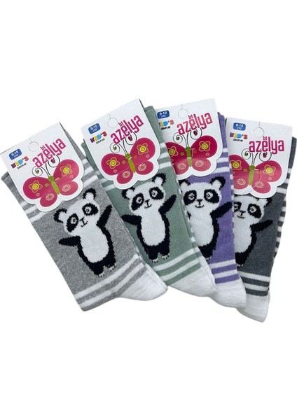 Panda Desenli Kız Çocuk Çorabı 4^lü