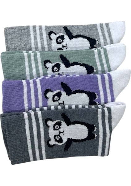 Panda Desenli Kız Çocuk Çorabı 4^lü modelleri
