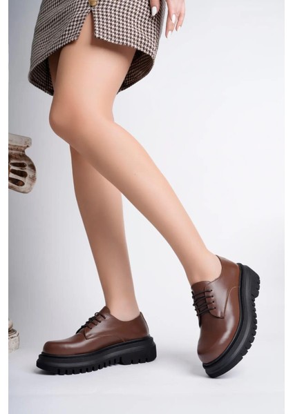 Hakiki Deri Kadın Günlük Kalın Taban Deri Loafer Ayakkabı TRC49-216674