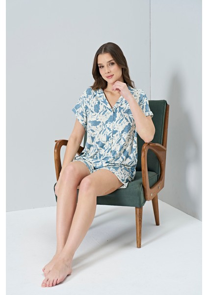 Luxury Pamuklu Kısa Kollu Kadın Pijama Takımı
