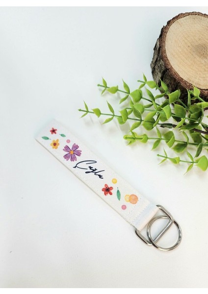 Isme Özel Kişiye Özel Renkli Çiçekli ve Yaprak Desenli Kumaş Anahtarlık modelleri