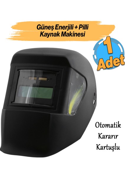 Güneş Enerjili Pilli Otomatik Kararan Baş Maskesi Siperlik Kartuşlu Kaynak Gözlüğü Düz Başlık