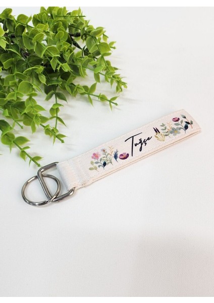 Isme Özel Kişiye Özel Renkli Çiçek Desenli Kumaş Anahtarlık