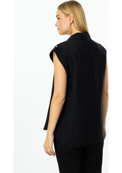 Omzu Apoletli Düğmeli Bluz Siyah 03050 fiyatları