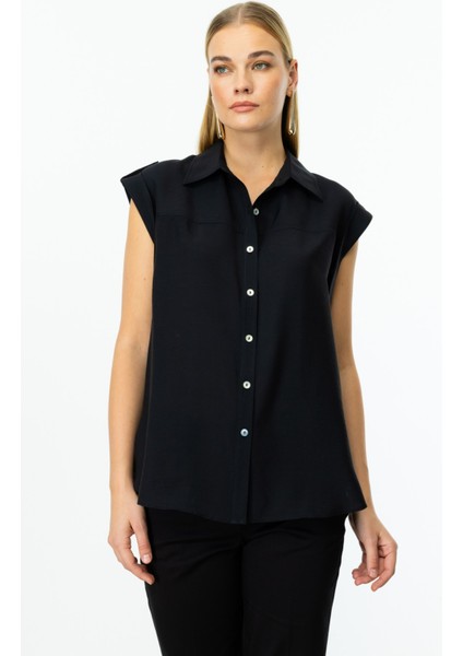 Omzu Apoletli Düğmeli Bluz Siyah 03050 modelleri