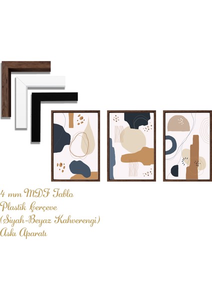 3’lü Mdf Uv Baskılı Tablo | Plastik Çerçeveli Duvar Dekoru 37