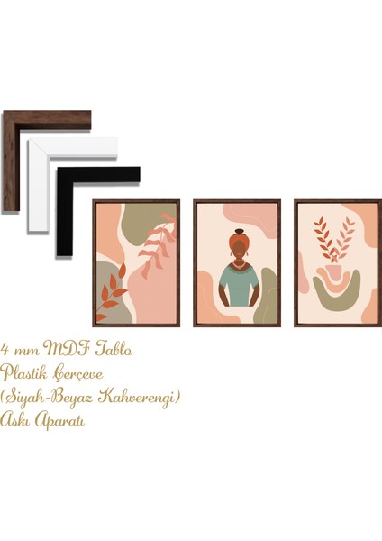 3’lü Mdf Uv Baskılı Tablo | Plastik Çerçeveli Duvar Dekoru 23