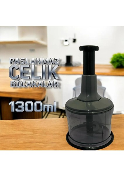 1300 ml Paslanmaz Çelik Bıçaklı Bas-Kes Pratik El Rondosu