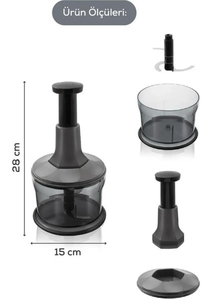 1300 ml Paslanmaz Çelik Bıçaklı Bas-Kes Pratik El Rondosu