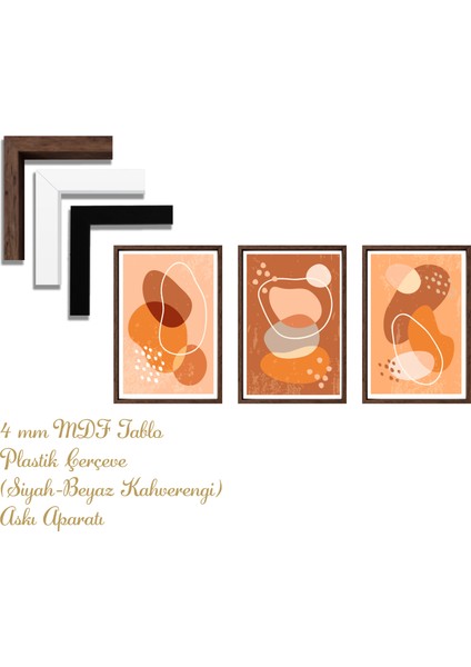 3’lü Mdf Uv Baskılı Tablo | Plastik Çerçeveli Duvar Dekoru 40