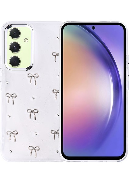 Samsung Galaxy A54 Kılıf Simli Glitter Fiyonk Desenli Kapak