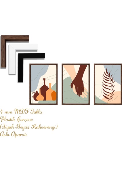 3’lü Mdf Uv Baskılı Tablo | Plastik Çerçeveli Duvar Dekoru 07