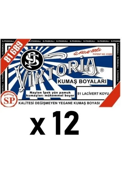 Kumaş Boyası Koyu Lacivert Standart Kalite 12 Adet İpek Pamuk Kumaşlar İçin