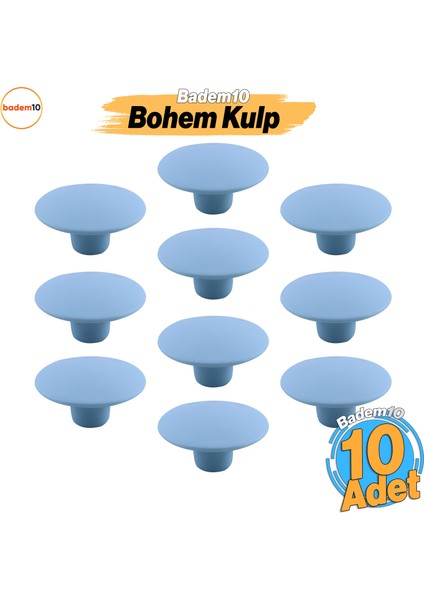 Bohem Mavi Geniş Mantar Kulp Düğme 10 Adet Mobilya Dolabı Çekmece Mutfak Dolap Kulpu Kulbu Plastik