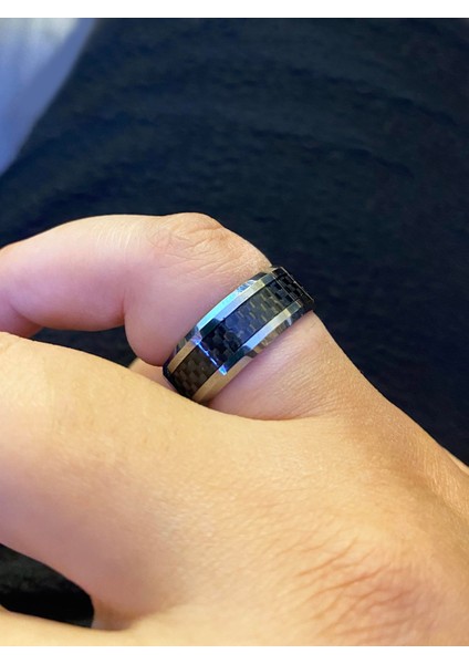 Erkek Siyah Desenli Tungsten Yüzük