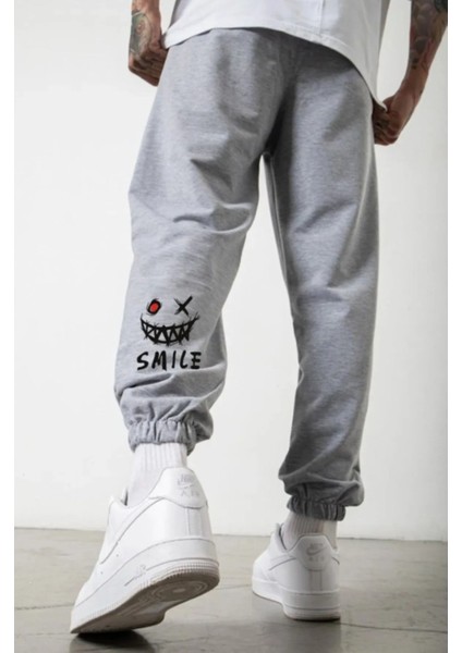 Smile Baskılı Lastik Paça Yan Cepli Jogger Eşofman Altı