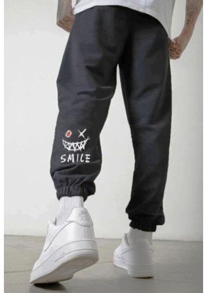 Smile Baskılı Lastik Paça Yan Cepli Jogger Eşofman Altı