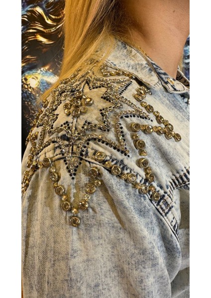 Cot Elbise,spor,denim Kumaş,düğmeli,kemerli,mavi,taşli Işlemeli,uzun Kollu fırsatları