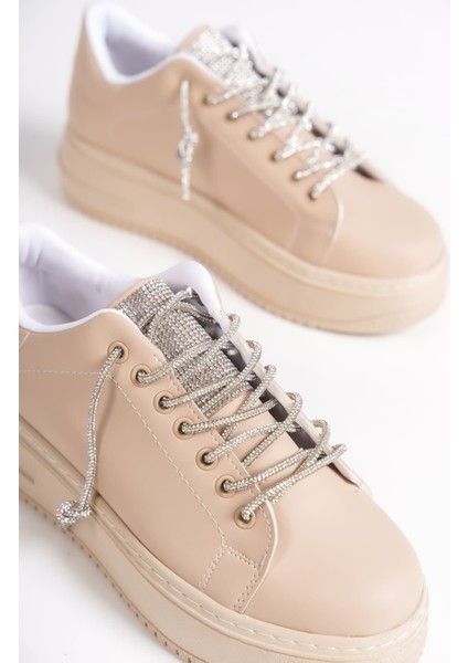 Softflex Bağcıklı Taşlı Ortopedik Kadın Sneaker - Ten