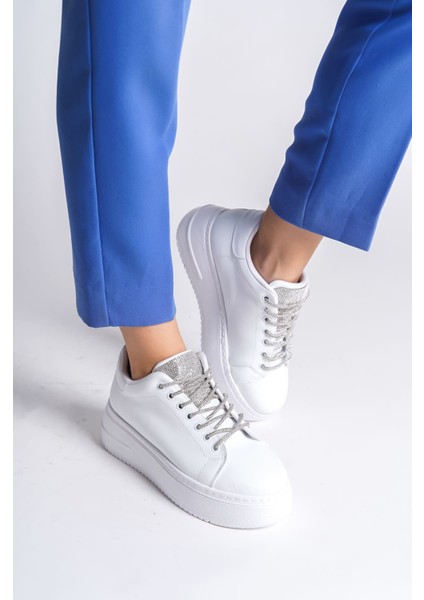 Softflex Bağcıklı Taşlı Ortopedik Kadın Sneaker - Beyaz fiyatları