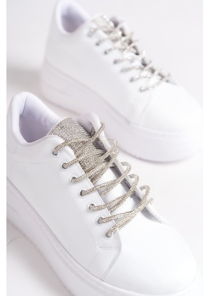 Softflex Bağcıklı Taşlı Ortopedik Kadın Sneaker - Beyaz indirimleri