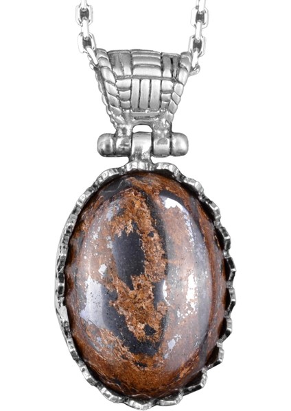 Doğal Taş Kolye - 925 Ayar Gümüş Kolye (Bronzit)