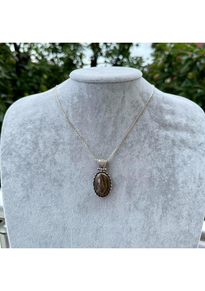Doğal Taş Kolye - 925 Ayar Gümüş Kolye (Bronzit)
