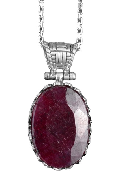 Doğal Taş Kolye - 925 Ayar Gümüş Kolye (Yakut)