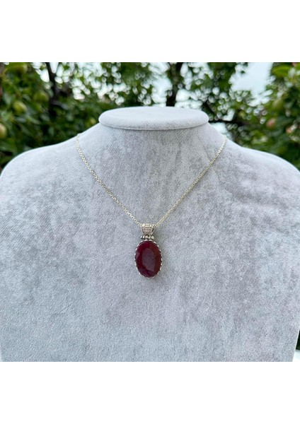 Doğal Taş Kolye - 925 Ayar Gümüş Kolye (Yakut)