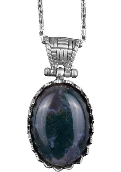Doğal Taş Kolye - 925 Ayar Gümüş Kolye (Moss Agate)