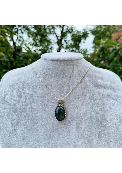 Doğal Taş Kolye - 925 Ayar Gümüş Kolye (Moss Agate)