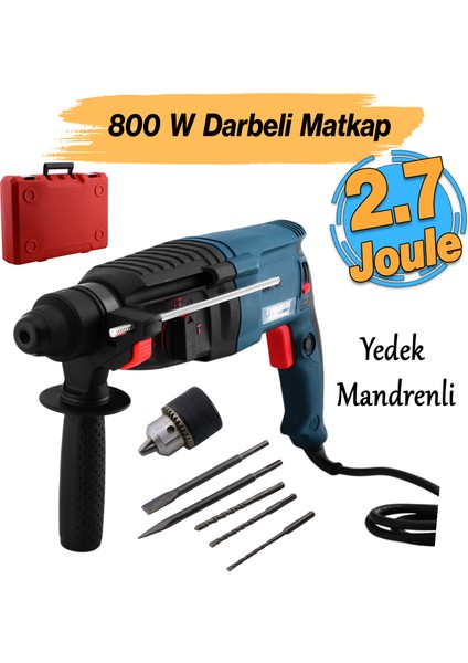 Sds Plus Darbeli Matkap 800 W Metal Beton Ahşap Kömürlü Delme Kırıcı Delici 2.7 Joule Pnömatik
