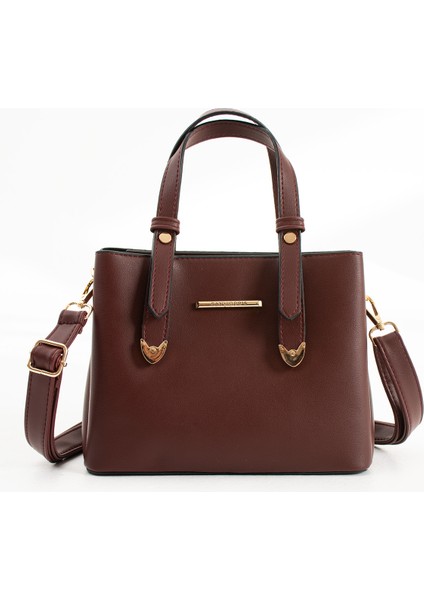 Kadın Uzun Askılı 4 Bölmeli Gold Aksesuarlı Taba Omuz ve El Çantası