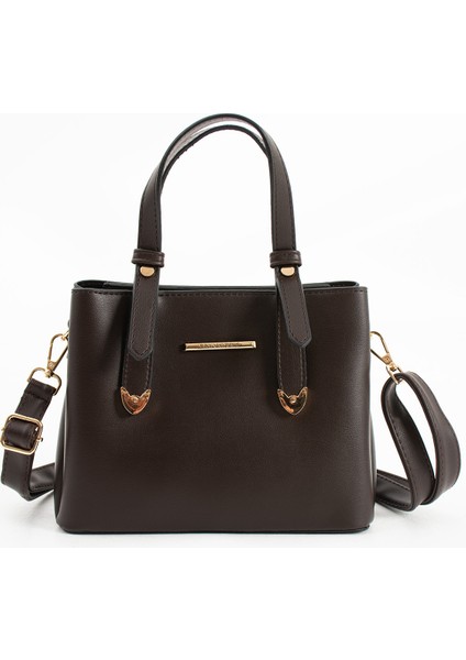 Kadın 4 Bölmeli Gold Aksesuarlı Sade Şık Omuz ve El Çantası