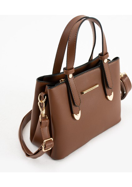 Kadın Uzun Askılı 4 Bölmeli Gold Aksesuarlı Taba Omuz ve El Çantası fırsatları