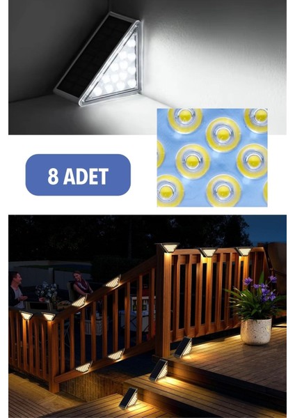 8 Adet Üçgen Solar Basamak Köşe Lambası Güneş Enerjili Dış Mekan