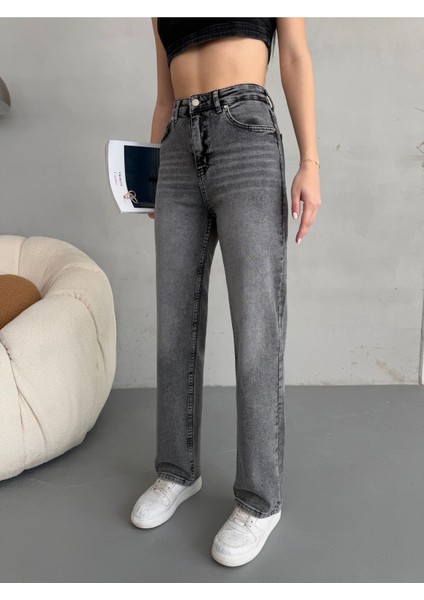 Kadın Yüksek Bel Likralı Straight Fit jean