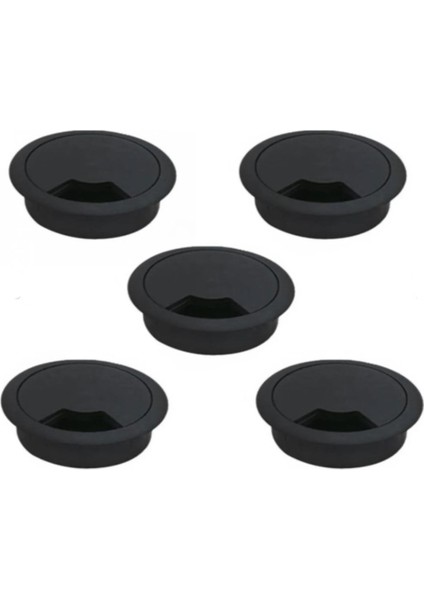 Masa Üstü Kablo Kanalı Deliği Kapağı Siyah Masa Kapağı 6 cm (5 Adet)