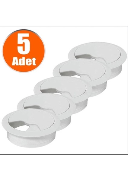 Masa Üstü Kablo Kanalı Deliği Kapağı Beyaz Masa Kapağı 6 cm (5 Adet)