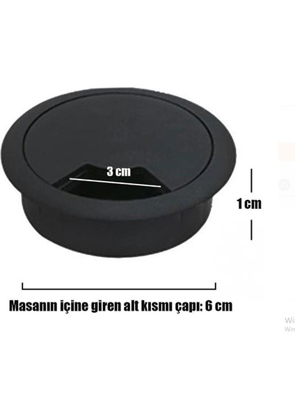 Masa Üstü Kablo Kanalı Deliği Kapağı Beyaz Masa Kapağı 6 cm (5 Adet)