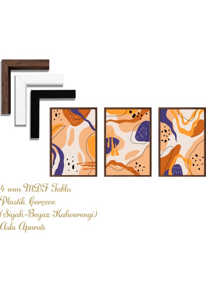 3’lü Mdf Uv Baskılı Tablo | Plastik Çerçeveli Duvar Dekoru 101