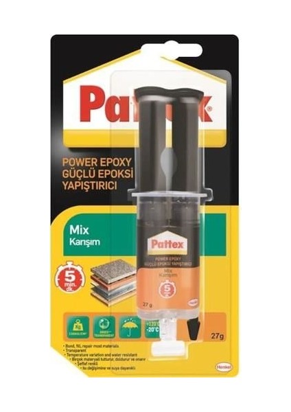 Pattex Power Epoxy Güçlü Yapıştırıcı Şeffaf 27 gr