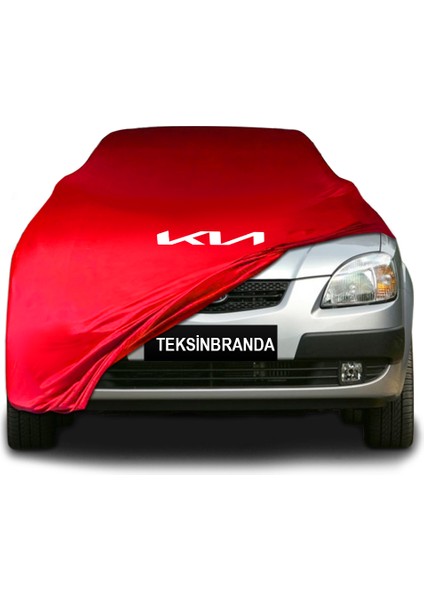 Kia Rio 2 Sedan JB(2005 - 2009) Kırmızı Kumaş Araba Branda Logolu Kumaş Araba Brandası Penye Oto Branda