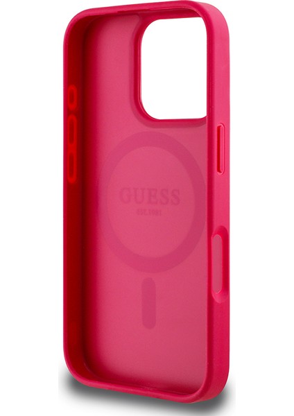 Apple iPhone 16 Pro Max Kılıf Uyumlu Magsafe Şarj Özellikli Çiçek Tasarımlı Yazı Logo Kapak Fuşya fırsatları