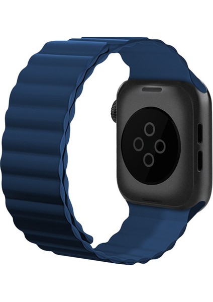 Watch 10 46MM Kordon Magnetik Tak Çıkar Silikon Strap Kayış Lacivert