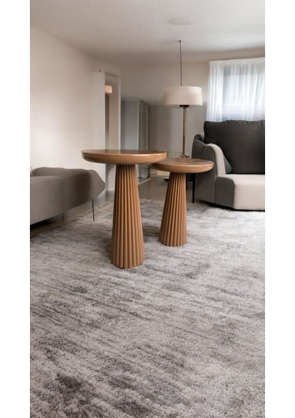 Wood Wooden Ahşap Kahverengi Renk 2'li Set Mantar Yan Sehpa Fiskos Çiçeklik Decorative