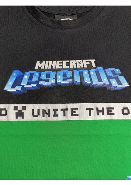 Erkek Çocuk Minecraft Lagends Baskılı T-Shirt Siyah Yeşil 001-0001874