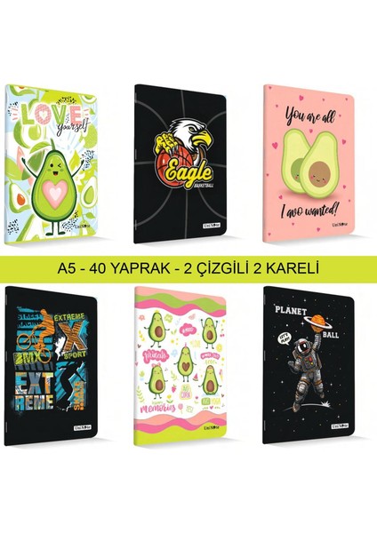 Çınar Uninote A5 40 Yaprak Karton Kapak Dikişli Defter 2 Çizgili 2 Kareli